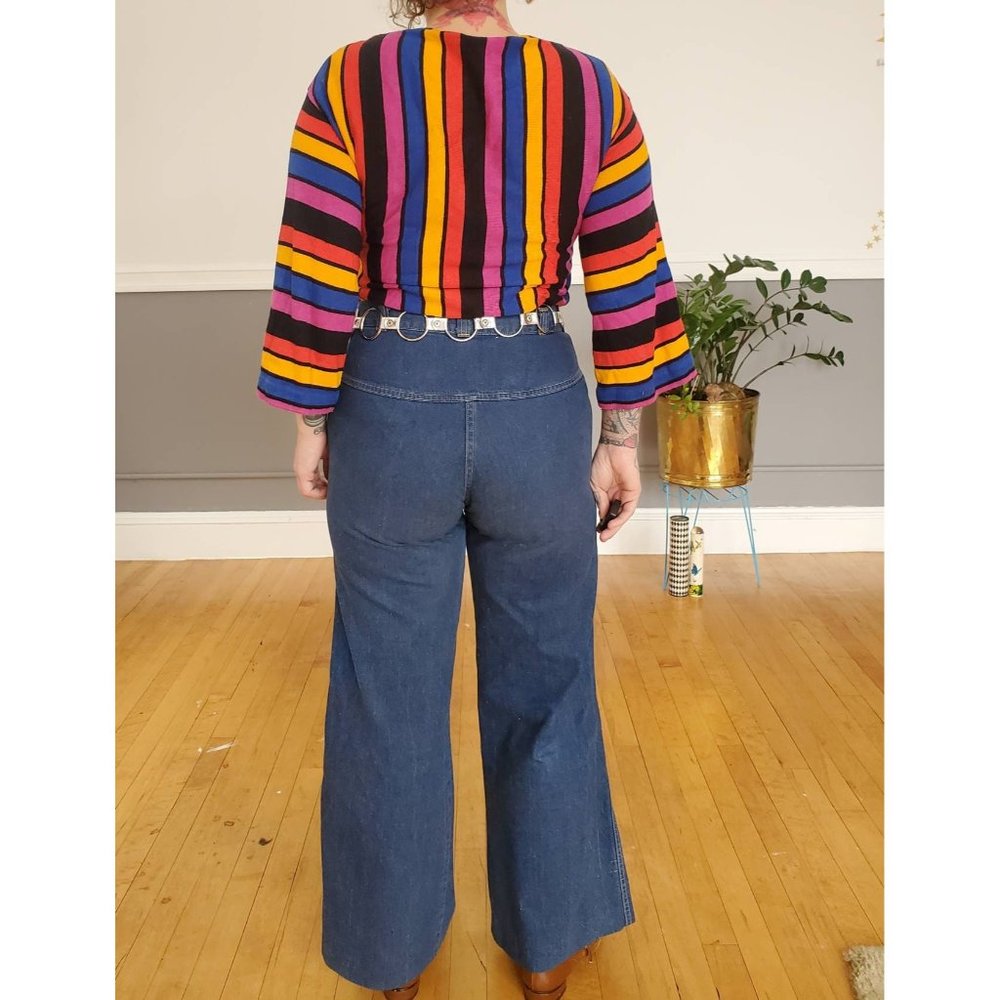 60s/70s Aileen Colorful Striped Bell Sleeved Tunic - Picture 3 of 6
